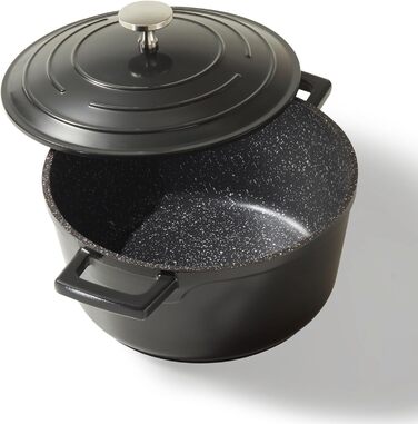 Кокотниця з кришкою індукційна 20 см, 2,6 л, лита алюмінієва каструля з покриттям з частинок справжнього каменю, каструля для запі