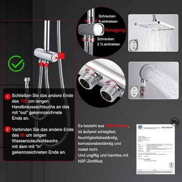 Душовий набір GAOZHI з тропічним душем, душовий набір без арматури, тропічний душовий набір, душова система з водозберігаючою душовою лійкою 30 х 20 см, квадратний верхній душ, регульована душова штанга 60-107 см, хром