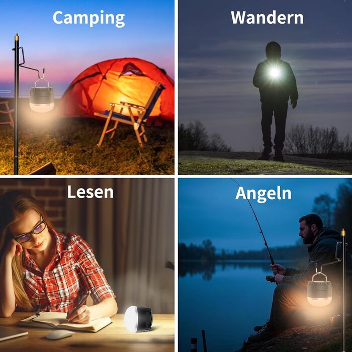 Акумуляторний світлодіодний ліхтар для кемпінгу, портативний ліхтар для намету 1000 люмен з 12 режимами RGB-освітлення, портативний зарядний пристрій, водонепроникний, міні-ліхтарик з магнітною основою для надзвичайних ситуацій, відключення електроенергії