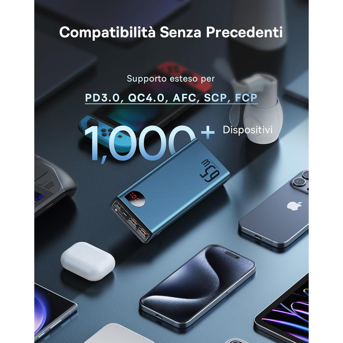 Зовнішній акумулятор мобільного телефону для ноутбука, MacBook, Surface, Steam Deck, ROG Ally, iPad, Switch, iPhone, Samsung Galax