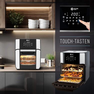 Фритюрниця Balter HL-1200, фритюрниця, 12 літрів, міні-духовка, функція дегідратора, РК-дисплей, 10 програм, включаючи брошуру з рецептами та аксесуари 12 літрів срібло