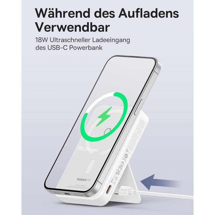 Магнітний бездротовий Powerbank, 5000mAh Mini Powerbank з USB-C, PD 20w Fast Charging Magsafe Battery, Зовнішній акумулятор для iP