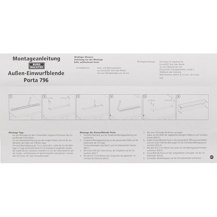 Зовнішня кришка поштової скриньки Burg Wächter Porta 796 W – алюміній/оцинкована листова сталь, біла