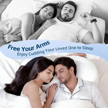 Подушка для сну на боці HOMCA для пар, подушка для пар з проймою, подушка для рук з піни з ефектом пам&39яті для зняття тиску, подушка для шиї з подвійними проймами, знімний чохол, 72x37x15 см