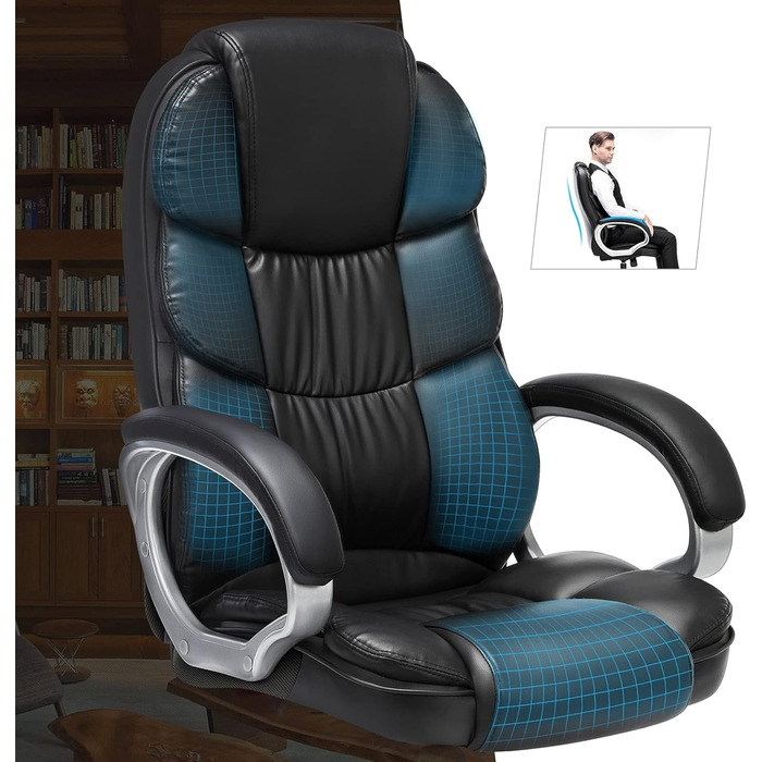 Офісне крісло SONGMICS, крісло керівника, обертове крісло, комп&39ютерне крісло, сертифіковане SGS EN12520, регульована висота, м&39яке, чорне OBG24B, 53 x 50 x (114-124) см