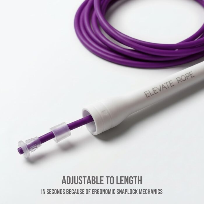 Професійна швидкісна скакалка Elevate Rope, регульована, 3 м, ПВХ 5 мм з нейлоновим сердечником для кардіо, подвійних стрибків та кросфіту, міцна скакалка для тренувань у приміщенні/на вулиці (фіолетова)