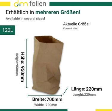 Пакети для біовідходів 120 літрів Коричневі паперові пакети для біовідходів Вологостійкі та стійкі до розривів пакети для компостованих відходів, садових відходів та органічних контейнерів Компостовані паперові пакети для відходів
