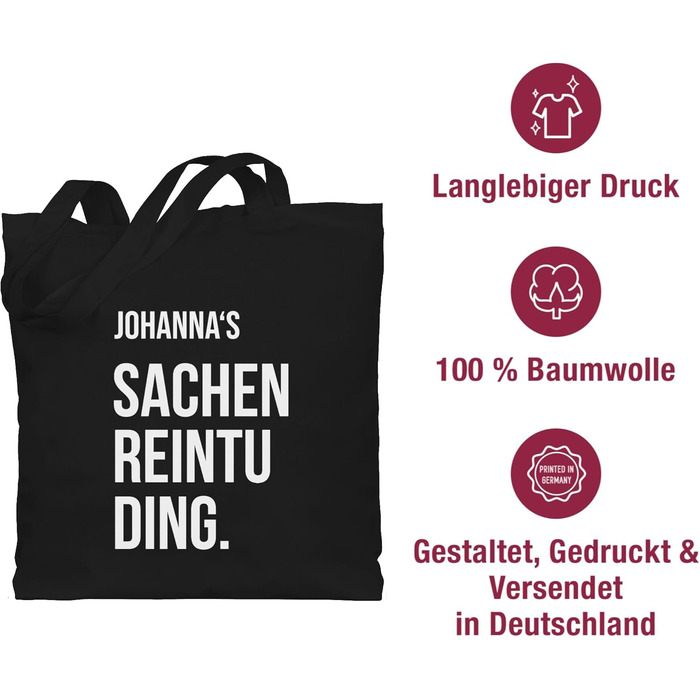 Подарунок з іменем, персоналізований Shirtracer - Бавовняна сумка - Sachenreintuding I Sachen Reintu Ding Name Тканинна сумка з написом 1 Black