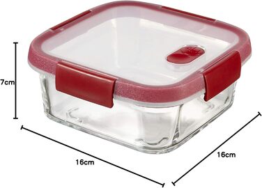 Контейнер для приготування їжі Keter Cook Glas, прозорий/червоний, 33 x 18 x 10.7 см, Скло Smart Glass, 0.7 л, окремо