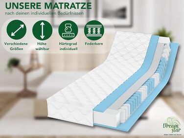 Матрац DREAMSTAR Ergo Flex Duo з пружинами Pocket Spring 140x200 см Ергономічний 7-зонний матрац Сертифіковано Oeko-Tex Рівні жорсткості H2 (0-80 кг) та H3 (80-100 кг) Гіпоалергенний та антибактеріальний Висота 17 см 140 x 200 см