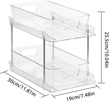 Органайзер для ванної кімнати, 2-рівневий, ефективне зберігання з шухлядами з прозорого пластику для кухні, під раковиною, штабелюється, економить місце у ванній кімнаті на кухні