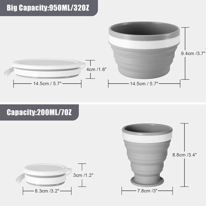 Набір посуду для кемпінгу Odoland, що включає складну силіконову миску та дорожню кружку з кришкою, ложку для салату з нержавіючої сталі для походів, активного відпочинку, кемпінгу, піших прогулянок та пікніків