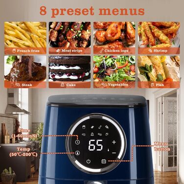 Аерофритюрниця Taylor Swoden 4.2 л, фритюрниця 8 в 1, фритюрниця без олії для 4-6 осіб, таймер на 60 хвилин - фритюрниця, фритюрниця 1400 Вт, зберігання кабелю, без бісфенолу А