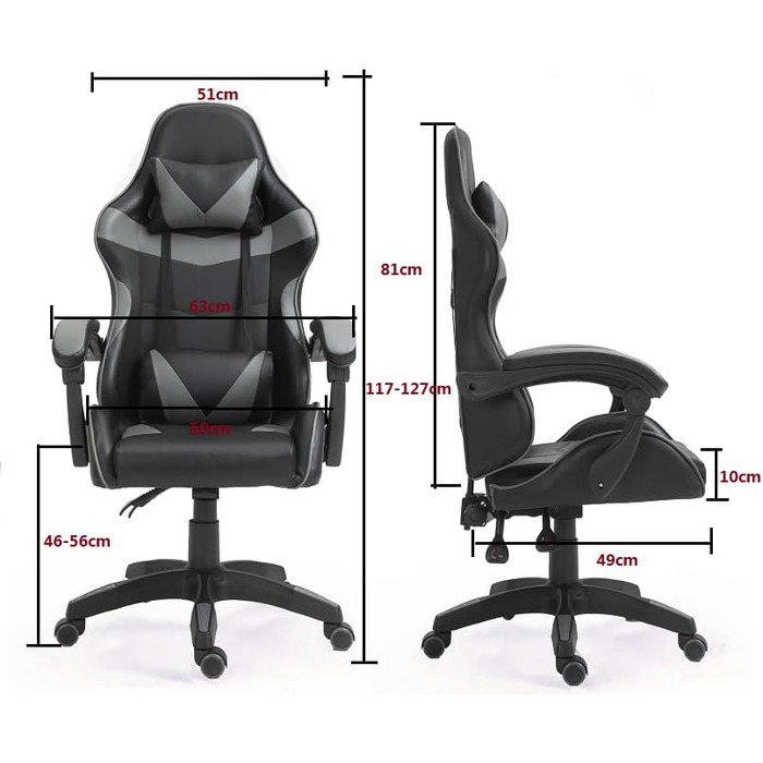 Ергономічне офісне крісло mcc direct, стілець для роботи, обертове крісло, ігрове крісло (сіре)