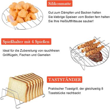 Набір аксесуарів для фритюрниці MorNon 15 шт. 8 дюймів Аксесуари для фритюрниці Аксесуари для фритюрниці Набір аксесуарів для аерофритюрниці Конвекційна піч Фритюрниці для фритюрниць XL Більшість брендів