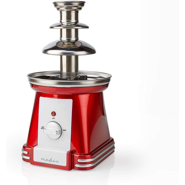 Шоколадний фонтан Nedis - Ретро дизайн із пластику та нержавіючої сталі з 3 рівнями - Можна мити в посудомийній машині - діаметр 40 см - Червоний та білий