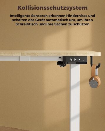 Стіл з регульованою висотою, 100 x 60 см, пам&39ять налаштувань висоти з 2 режимами, легке складання, для домашнього офісу, навчання та ігор, натуральне дерево