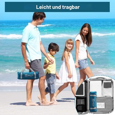 Пляжний намет COMMOUDS для 3-4 осіб, портативний пляжний намет із захистом від ультрафіолету 50, сімейний пляжний намет від сонця з 3 сітчастими вікнами, швидке складання, зручна парасолька для перенесення, для використання на вулиці 3 особами, синій