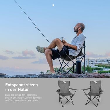 Крісло для кемпінгу преміум-класу MSPORTS, включаючи сумку для перенесення, рибальське крісло, розкладне крісло - доступне в комплекті з 2 шт. - розкладне крісло з підлокітниками та підсклянником, практичне, міцне, легке, кемпінгове крісло сірого кольору 