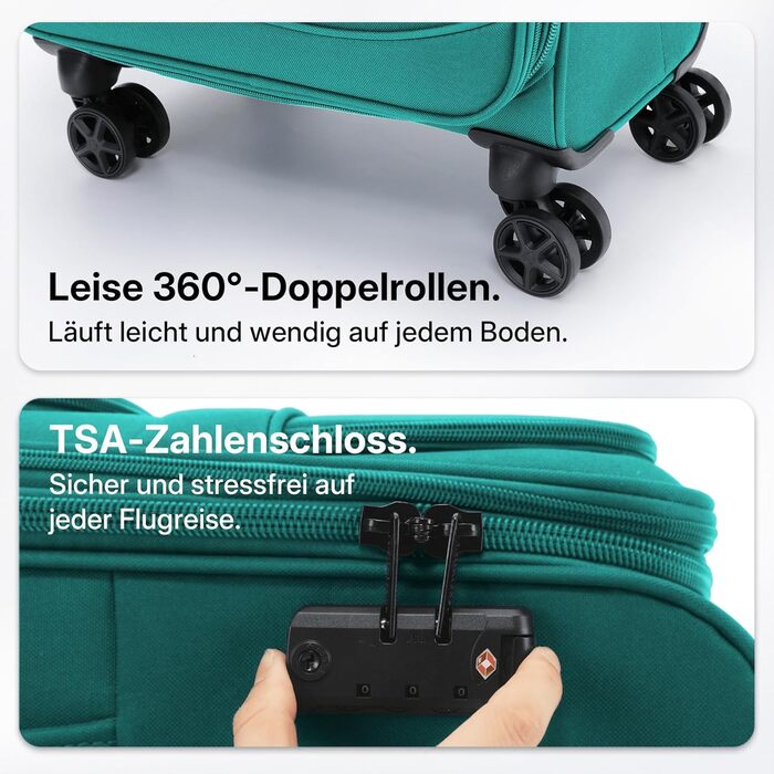 Розширюваний валізу з передніми кишенями, збільшений об'єм на 15, TSA-замок, подвійні колеса, що обертаються на 360, та прихований адресний ярлик (Бірюзовий, XL (79 см) розширюваний)