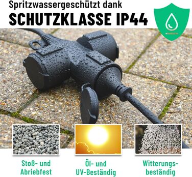 Чудовий 3-смуговий подовжувач зовні 5 метрів - Подовжувач водонепроникний IP44 для зовнішнього використання - 3-смуговий багаторозетковий подовжувач на вулиці 5м 3500Вт - Зовнішній подовжувач водонепроникний