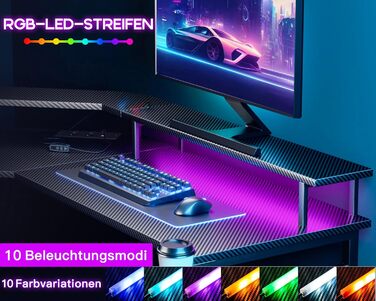 Ігровий стіл ODK 129x129 см, ігровий стіл зі світлодіодом, ігровий стіл для ПК з 2 розетками та 2 портами для зарядки USB, комп'ют