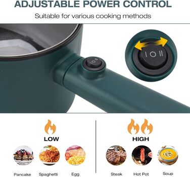 Електрична каструля з кришкою 1.8 л Електрична каструля з локшиною Мультиварка з кришкою Довга електрична плита для подорожей Гуртожиток Швидкий нагрівач Лопатка та яйце