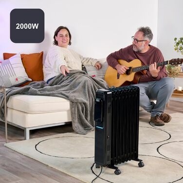 Електронний масляний радіатор 2000 Вт 9 нагрівальних елементів 3 режими нагріву Цифровий дисплей Регульований термостат 24-годинний таймер Ультратихий 2000 Вт 9 елементів, 2001E