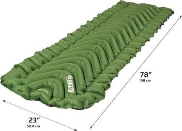 Надувний килимок Klymit Static V Long для кемпінгу, легких походів та подорожей з рюкзаком, повітряне ліжко для високих кемперів, товщина 6,3 см, зелений