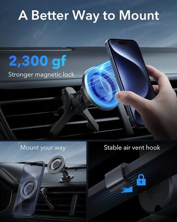 Автомобільний тримач для мобільного телефону ESR для автомобільного кріплення Magsafe, вентиляційний / приладовий магнітний автомо