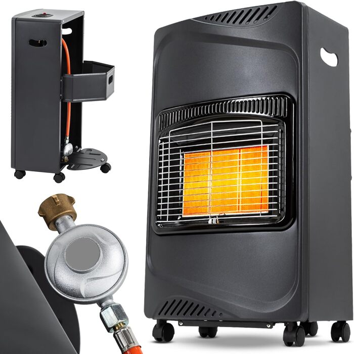 Газовий обігрівач Heidenfeld Inferno GH100, 4200 Вт, газовий обігрівач для використання в приміщенні, газова духовка, газовий обігрівач, газові балони до 15 кг, газовий шланг (чорний)