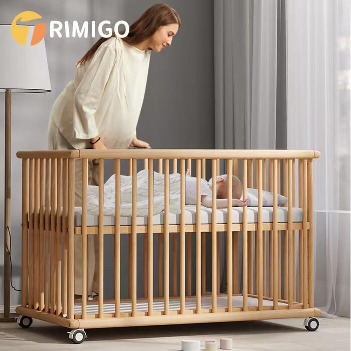 Дитяче ліжко 6-в-1, що трансформується в приліжкове ліжечко, ліжечко, колиска, дитячий стіл, диван-ліжко, нефарбований бук, регулювання висоти у 8 напрямках