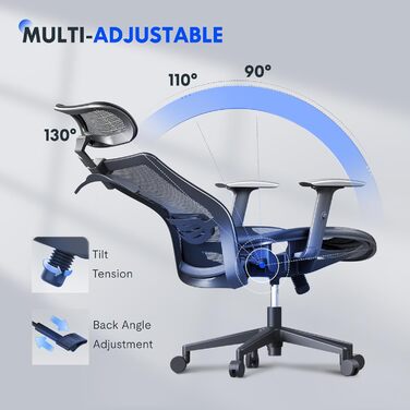 Офісний стілець FLEXISPOT OC3 Ергономічне робоче крісло Комп&39ютерне крісло з регульованою висотою сидіння, підголівником, підлокітниками, поперековою опорою та роликами Робочий стілець (чорний) OC3 Basic (чорна сітка)