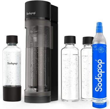 Стартовий набір Sodapop Sodapop Logan з циліндром CO, в т.ч. 2 скляні пляшки (850 і 600 мл) і 1 ПЕТ пляшка (850 мл), чорний матовий, висота 42,6 см