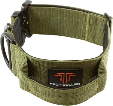 Тактичний нашийник Tacticollar для собак середніх та великих порід, 5,1 см, з ручкою для контролю, нейлон Mil Spec, металевий замок швидкого роз'єму, внутрішня підкладка з неопрену (Розмір M, Оливковий)