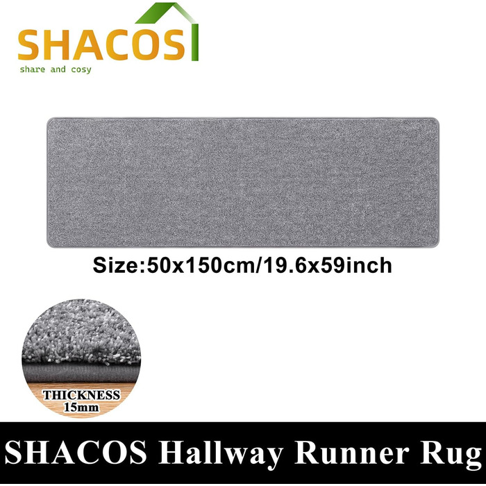 Килимова доріжка SHACOS 50x150 см, нековзка доріжка для передпокою, м&39який кухонний килимок, можна прати, сучасна доріжка для передпокою для кухні, входу, вітальні, сірий 50x150 см сірий