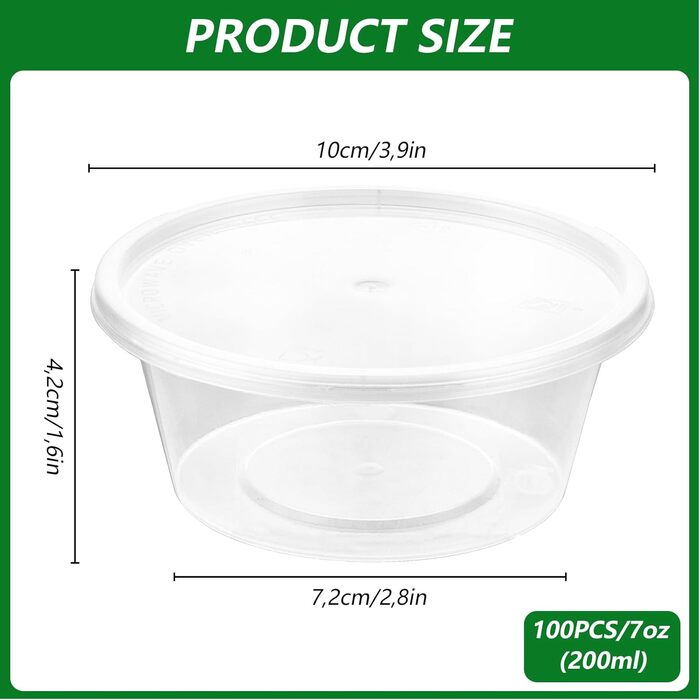 Контейнери для зберігання STARVAST на 100 предметів з кришками, круглі, 200 мл/7 унцій, герметичні, багаторазові пластикові контейнери, невеликі контейнери для соусів, дипів, спецій