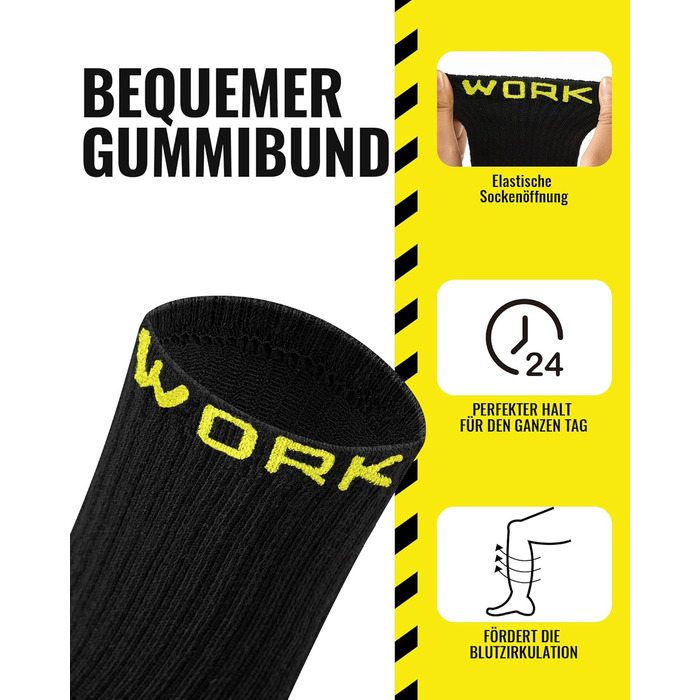 Пар чоловічих робочих шкарпеток, посилені термошкарпетки з підкладкою, дихаючі функціональні шкарпетки з комфортною манжетою, довгі робочі шкарпетки розмір 43-46, чорні, 10