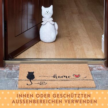 Килимок для котів з кокосу для використання в приміщенні - натуральний килимок для уловлювання бруду, килимок для вулиці з кокосу Black Cat Home, всепогодний та нековзний килимок для коридору, вхідної зони 60x40 см Black Cat-home