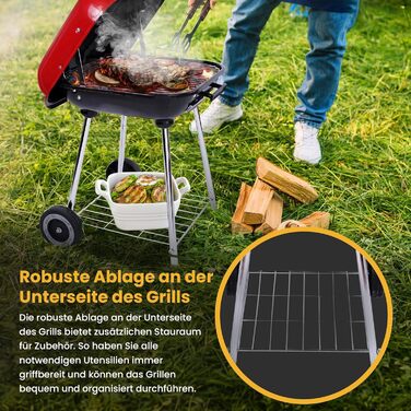 Мобільний вугільний гриль з кришкою на замок та нижньою полицею, на колесах для саду та відпочинку на природі, стаціонарний гриль, кемпінговий гриль, нержавіюча сталь