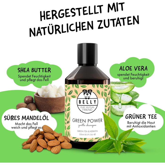 Шампунь для собак Belly Anti-Odor - 250 мл - Зволожувальний та заспокійливий шампунь для собак на основі зеленого чаю та алое вера, нейтральний pH, веганський, без силіконів та парабенів, аромат зеленого чаю