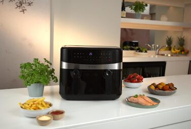 Цифрова ПОДВІЙНА фритюрниця Emerio Фритюрниця Смаження гарячим повітрям без додаткової олії 2 шт. 5,0 л об'ємом 12 програм без бісфенолу А функція SMART FINISH (обидві завершені одночасно) AF-126672.4 2x4.5 літрів