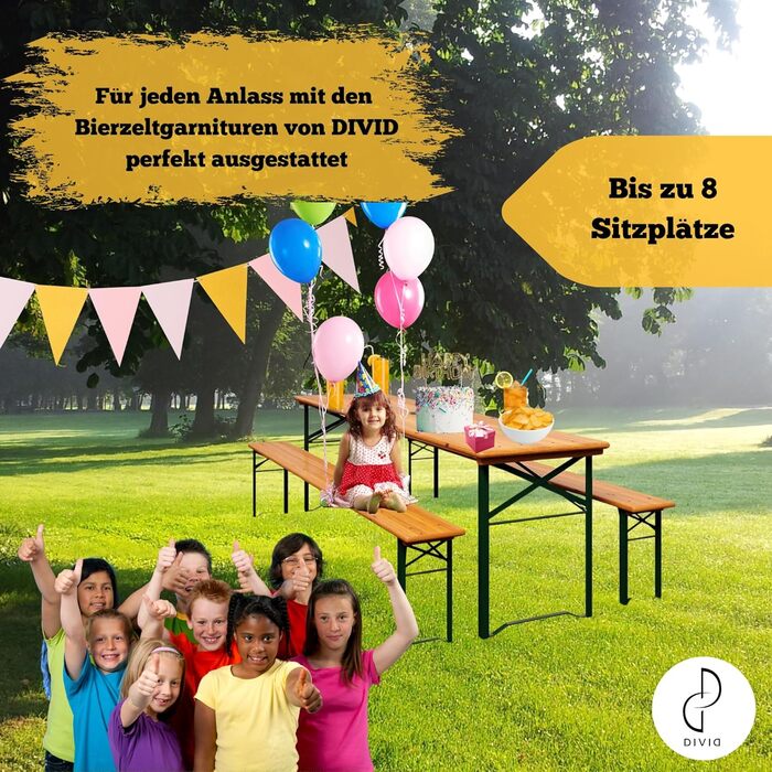 Комплект пивних наметів DIVID, 3-елементний, складаний та портативний, комплект пивних наметів, 2 лавки та 1 стіл, тримач для парасольки, дерев&39яний, комплект сидінь, пивний стіл, 170x46x75, комплект садових меблів