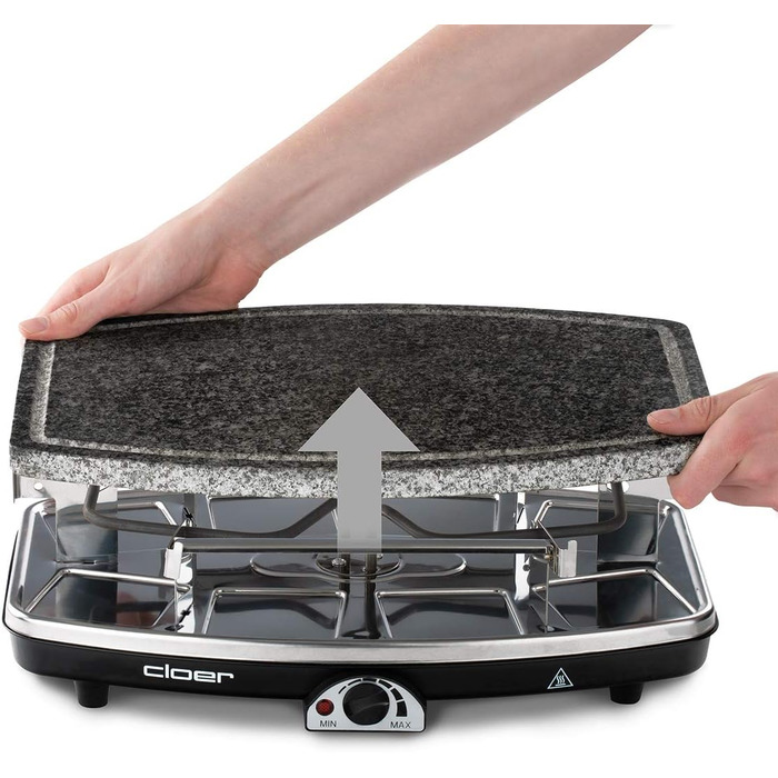 Раклетний гриль з натуральним каменем, 1200 Вт, 8 сковорідок з антипригарним покриттям з термоізольованими ручками, ціла плита, 6430