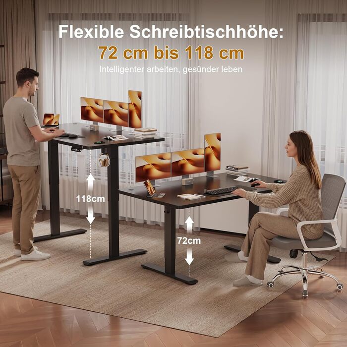 Стіл з регульованою висотою 140 x 70 см з кабельним лотком, Електрично регульований по висоті стіл для роботи стоячи з USB-портом, Комп&39ютерний стіл, Ергономічний стіл для роботи сидячи та стоячи, Офісний стіл, Чорний 140 x 70 см