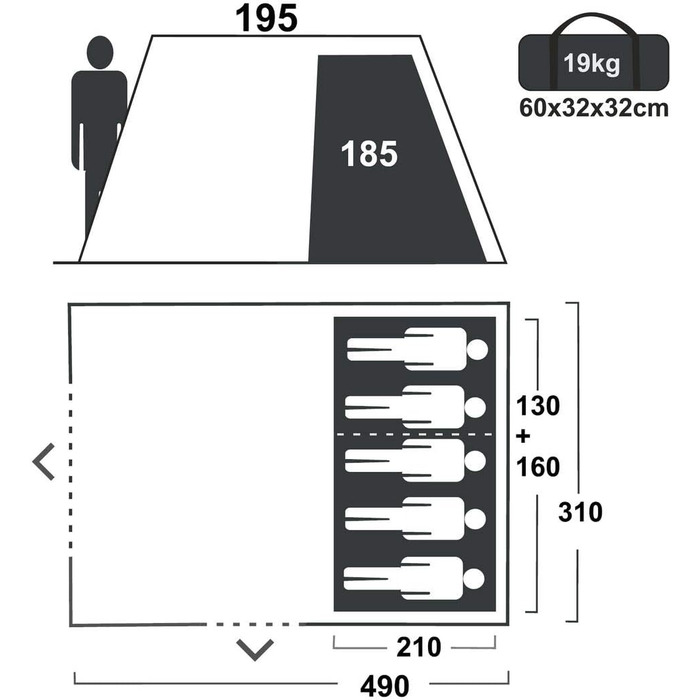 Ваш намет GEAR Bora Тунельний намет на 5 осіб Сімейний намет Висота Підлога Каструля Навіс Водонепроникний 5000 мм УФ 50 Захист Си