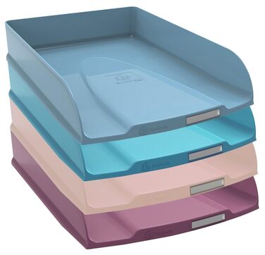 Набір лотків для листів Exacompta 111606SETD, 4 шт., STYLI, скандинавський дизайн, виготовлений з переробленого пластику, DIN A4. Ідеальні лотки для листів для вашої організації. Лотки, що штабелюються, сертифіковані Blue Angel, різні кольори.