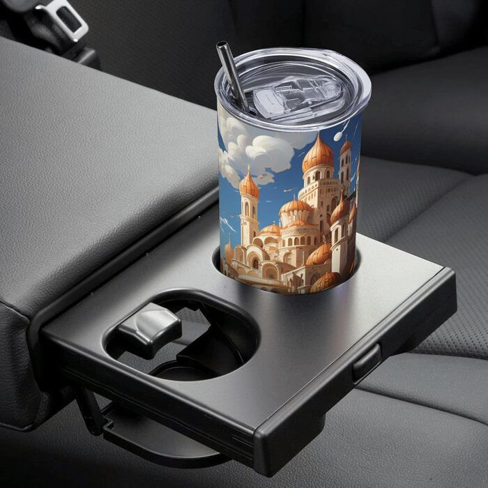 Дорожня кружка з прямою трубочкою, замок у стилі аніме, дизайн неба, підходить для кемпінгу, офісу та дому, 590 мл