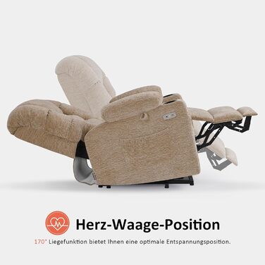 Крісло-реклайнер для телевізора M MCombo з електричним підйомником, 3 двигуни, окремо регульована спинка та підставка для ніг, крісло-реклайнер з функцією горизонтального положення до 170, регульований підголівник 7550 (шеніл, бежевий)