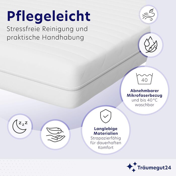 Матрац Trumegut24 AquaFlex 7-зонний 90x200 см H2&H3 Ергономічний матрац з холодної піни Гіпоалергенний та антибактеріальний Знімний та пральний чохол Oeko-TEX (12 см, 90 x 200 см) 90 x 200 см 12 см